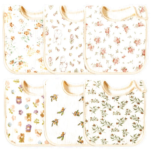 Zainpe 6Pcs Snap Muslin Cotton Baby Bibs Soft & Absorbent Burp Cloths for Newborns Drooling Feeding