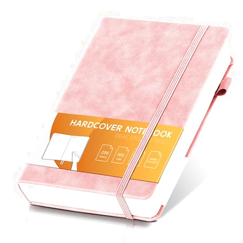 MINICAGIE Lined Journal for Women Men 256 Pages 100 Gsm Thick Textured Leather Journaling Notebooks for Writing A5 Wide Ruled Hardcover Notebook for Work School Note Taking, 5.7 x 8.3 In, Pink