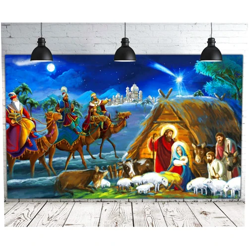 Tezivvo 6 X 3.6ft Religious Christmas Manger Scene Backdrop Holy Family Nativity Scene Photography Background Birth of Jesus Sign Backdrop Religious Christmas Photography Background Photo Studio Props