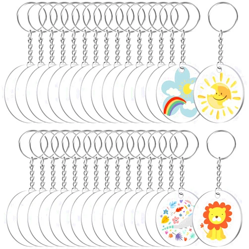 Audab Acrylic Keychain Blanks, 108pcs Clear Keychains for Vinyl Kit Including 36pcs Acrylic Blanks, 36pcs Keychain Rings and 36pcs Jump Rings for DIY Keychain, Crafting and Vinyl Projects