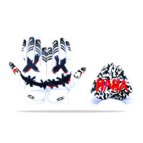 Scale Wear Design Joker Football Receiver Gloves White – Jester HA HA X Eyes Unleash Your Venom with Tacky Pro Grip Palms Battle College Lineman Men Adult Youth Kids Small to XXL Sizes