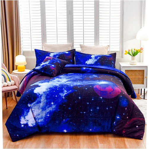 A Nice Night Galaxy 6Pcs Bedding Sets Outer Space Comforter Bed in a Bag 3D Printed Quilt,for Children Boy Girl Teen Kids,Full 6Pcs