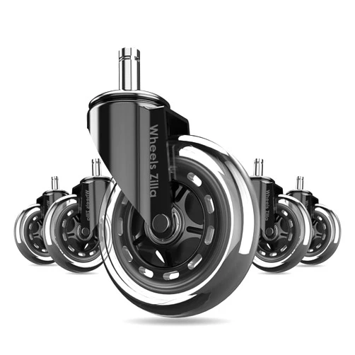 Wheels Zilla Office Chair Caster Wheels, Set of 5, 3 inch Heavy-Duty Replacement Rubber Wheels for Desk & Gaming Chair are Easy to Install & Suitable for All Floors, Including Carpet & Wood