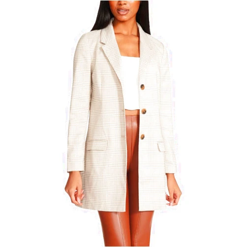 Steve Madden Women's Plaid Print Blazer Jacket with Notch Collar
