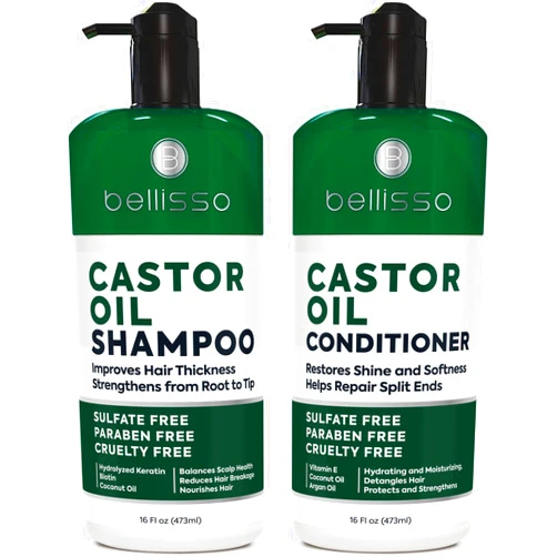 BELLISSO Castor Oil Shampoo and Conditioner Set - Thickening Products for Thinning Hair Women and Men - Sulfate Free Formula - Hydrating, Volumizing and Moisturizing for Dry Hair - Volume Boosting, Color Safe