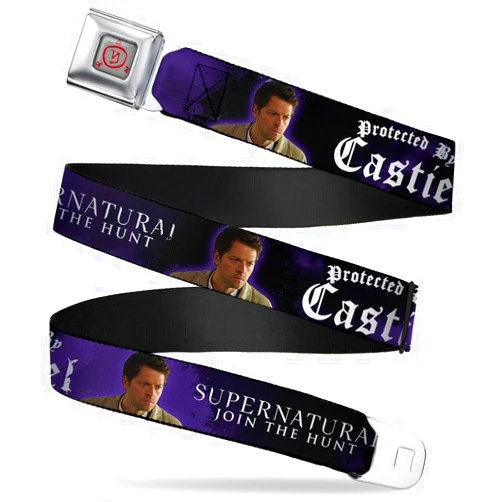 Buckle-Down Seatbelt Belt - SUPERNATURAL-PROTECTED BY CASTIEL/Pose Black/Purple/White - 1.0