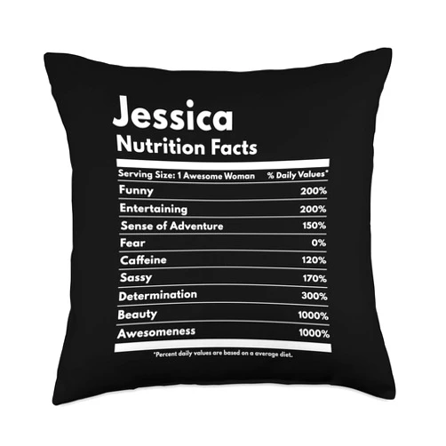 That's My Name Co. Jessica Jessica Nutrition Facts Funny Personalized Name Jessica Throw Pillow