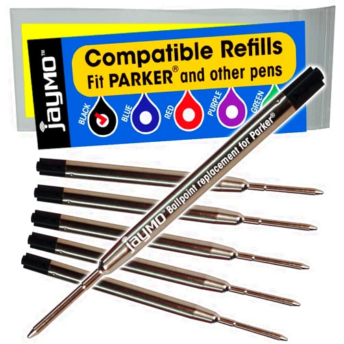 Cottage Mills Jaymo Replacement for Parker 1950369 and Bastion - Measures 3.875 in / 98 mm Long - G2 Ballpoint Pen Refill - 6 Black