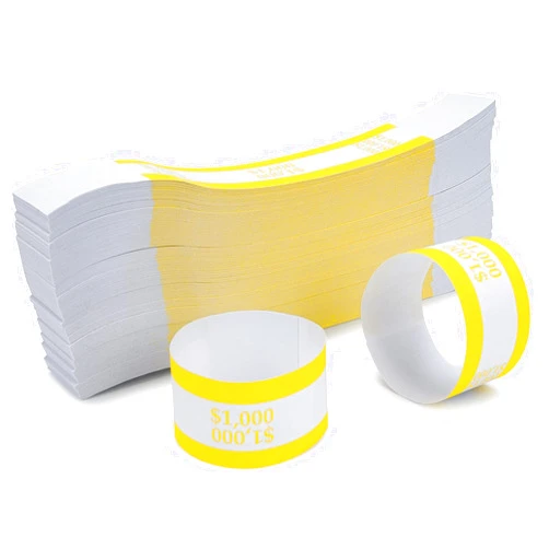 L LIKED Pack of 500 Currency Band Self Sealing Currency Straps Bands Money Bill Wrappers (Yellow $1000-500 PCS)