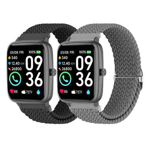 Sunnyson 2 Pack Braided Elastic Bands Compatible with Woneligo/Fitpolo Smart Watch IDW13, Loop Soft Nylon Straps for FITVII H56/ENOMIR ID208BT/TOOBUR IDW16/MILOUZ IDW19 Watch for Women Men