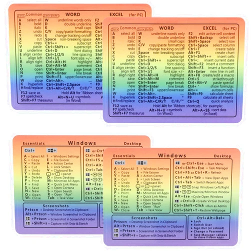 LLOUSSAK 4pcs Windows Shortcut Sticker, Excel Cheat Sheet, Shortcut Stickers for Laptop, Reference Guide Keyboard Shortcut Sticker, Laptop Keyboard Stickers, Keyboard Shortcuts Cheat Sheet(Gradient)
