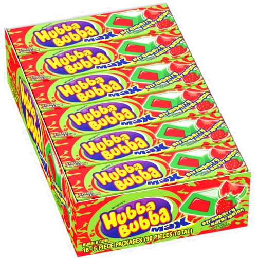 HUBBA BUBBA Bubble Gum Bulk, Chewing Gum Bulk Strawberry Watermelon Flavored, 18 Pack, 5 Pieces, Candy