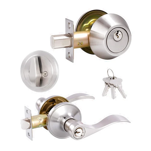 GITRANG (1 Pack) Keyed Alike Front Door Lever Lockset with Single Cylinder Deadbolt Combination Set, Wave Style Lever, Front Door/Exterior Door Knob with Lock and Deadbolt, Satin Nickel Finished