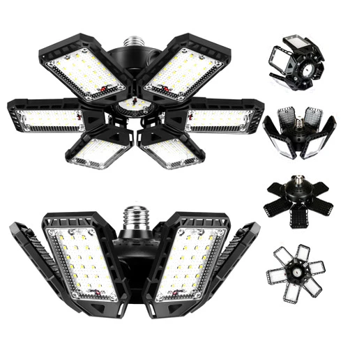 Aoretic LED Garage Lights Bulb 2 Pack 180W 18000LM 6500K Led Shop Light with 6 Plus 1 Deformable Panels Basement Barn Ceiling Lights E26 and E27