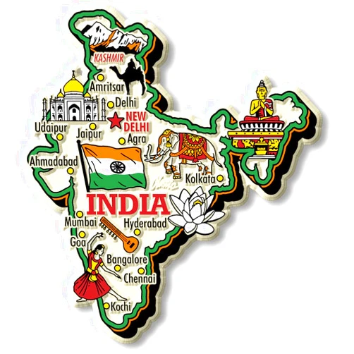 Classic Magnets India Jumbo Country Map Magnet by Classic Magnets, Collectible Souvenirs Made in The USA