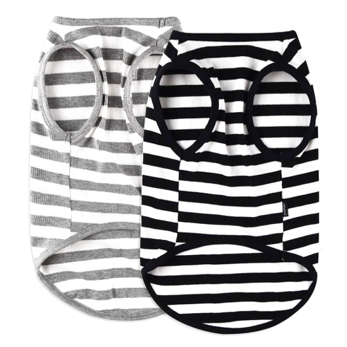 CtilFelix Dog Shirt Striped Clothes Stretchy Vests for Small Medium Large Dogs Boy Girl Cat Apparel Soft Cotton Puppy T-Shirts Lightweight Pet Tank Top Kitten Outfit Pack-2 Black & Light Grey 4XL