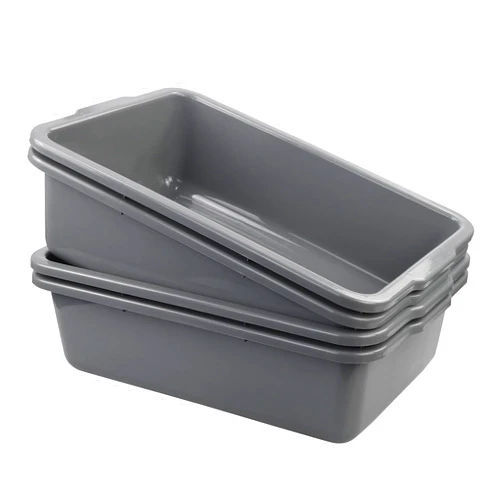 Hespama 4 Pack Commercial Bus Tub Box, 32 L Extra Large Dish Pan, Grey