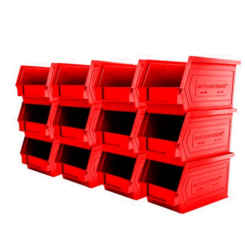 Storage Compat Plastic Storage Bins, Hanging, Stackable, Storage Organizer Bin for Warehouses, Workshops 9-Inch x 5-Inch x 5-Inch, Red, 12-Pack