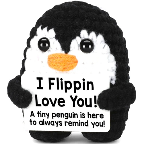 CryCarrot I Love You Gifts for Him Her Girlfriend Boyfriend, Mini Handmade Crochet Penguin Christmas Birthday Gifts for Women Men Girls Boys, Wedding Anniversary Birthday Christmas Emotional Positive Reminder