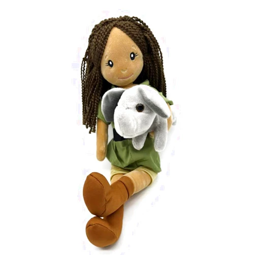 The Petting Zoo, Zookeeper Doll with Elephant Stuffed Animal, Gifts for Girls Plush Doll with Elephant Plush Toy, 17 inch (Dark Skinned)