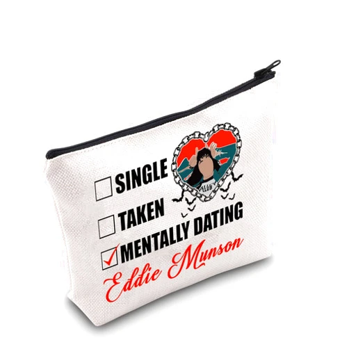 G2TUP Strangeness Merchandise Dating Eddie Makeup Bag Eddie Fan Cosmetic Bag ST 4 Fan Gift Zipper Travel Bag (Dating Eddie White Bag)