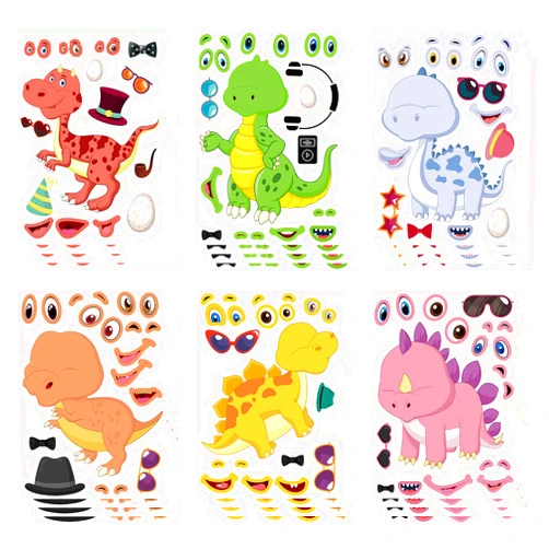 Trazzo 36 Sheets Kids Stickers Make-a-face Sticker Halloween&Christmas Gift for Kids Dinosaur Mix and Match Sticker Sheets for Toddlers Gifts Kids Party Favor Supplies Craft