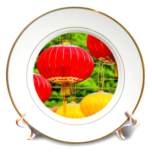 3dRose 8 inch Porcelain Plate - Chinese lanterns at Sik Sik Yuen Wong Tai Sin Temple, Kowloon, China. Places