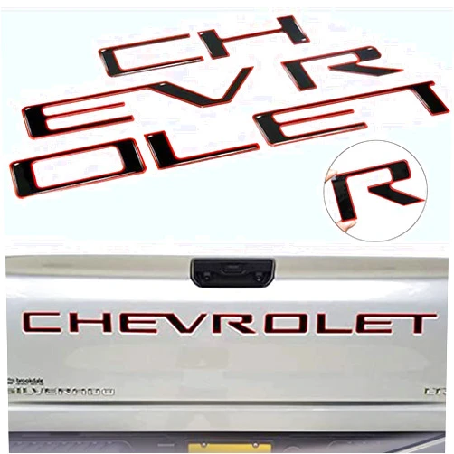 KINGBOO Tailgate Insert Letters -3D Raised Tailgate Letters Compatible with 2019-2022 Silverado Models (Gloss Black with Red Outline)