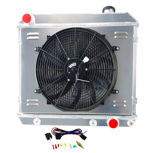 CoolingSky 4 Row Aluminum Radiator +Fan Shroud &Thermostat Relay Kit for 1961-1966 Chevy C10 C20 C30 K10 K20 Pickup Suburban,More GM Cars