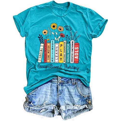 LHBNK Occupational Therapy Shirts Women: OT Tee Shirt Occupational Therapist T-Shirts Autism Awareness Tops OT Month Gift