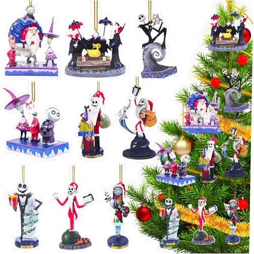 Gadluckki 2024 Nightmare Before Christmas Tree Decoration, 9PCS Acrylic Cute Jack and Sa&lly Christmas Pendants Hanging, 2D Flat Funny Ornament with Printing for Home Holiday Party Decor 10cm/3.93in