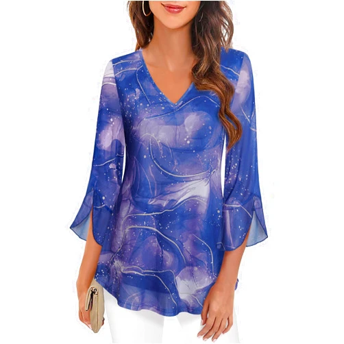 MCKOL Women's Work Tops and Blouses 3/4 Sleeve Double Layers V Neck Dressy Casual Tunic Shirts