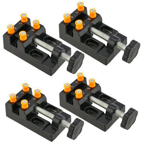 KEILEOHO 4 PCS Bench Vice Clamp, Mini Drill Press Vise Clamp, Universal Mini Flat Clamp Bench Clip-On Parallel Table Vise DIY Carving Bed Tool for Watch Repairing, Walnut Nuclear, Sculpture, Black