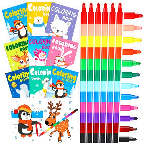 Funrous 24 Pcs Winter Christmas Coloring Books Bulk with 24 Stackable Crayons Glacier Polar Bear Snowman Penguin Drawing Pages Holiday Party Favors Goodie Bag Stuffers Filler Classroom Gifts(Winter)