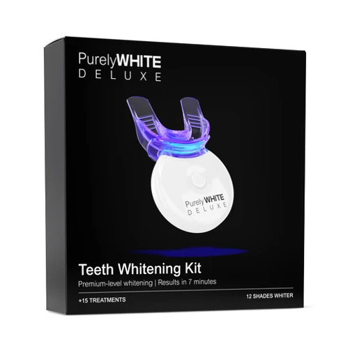 PurelyWHITE DELUXE Teeth Whitening Kit, Complete LED Teeth Whitening, 15+ Treatments, (3) 3ml Whitening Gel Syringes, Whiter Smile in 7 Minutes