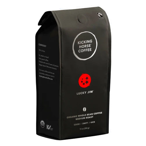 Kicking Horse Coffee Lucky Jim Whole Beans, Medium Roast, Certified Organic Fairtrade Kosher Coffee, Black, 10 Oz