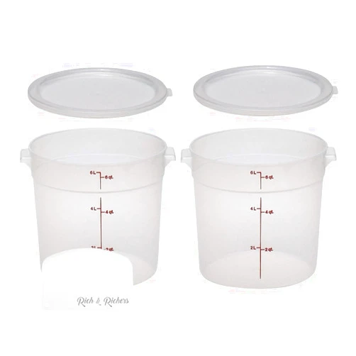 Rich&Richer Cambro 6-Quart Round Food Storage Container with Lid - BPA-Free,2 pack with Scraper Bundle, Restaurant Containers with Lids for Bread Proofing, Clear Plastic Storage Bins with Lids