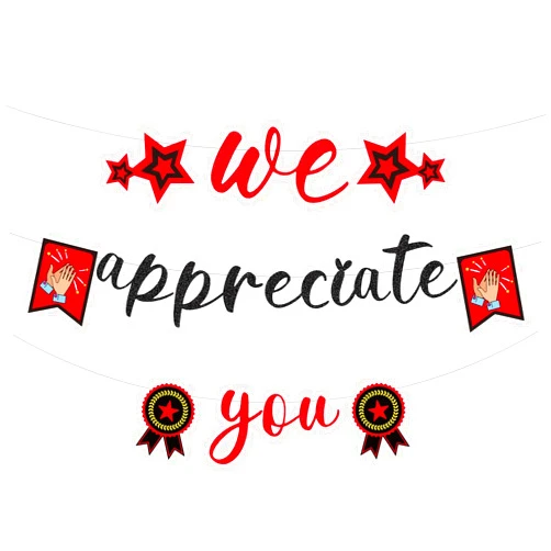 PEUTIER We Appreciate You Banner, Glitter Thank You Banner Appreciation Banner Employee Appreciation Decorations for Staff Nurse Doctor Teacher Thank You Party Office Decor (Black, Red)