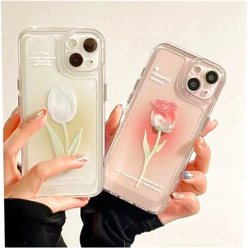 Devineresse Flower Tulip Phone Cases Shockproof Back Cover Camera Soft TPU Bumper Protective Case for Women Girls - Pink for iPhone 13promax
