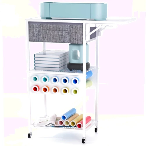 Jolensoy Rolling Cricut Storage Organizer Cart Compatible with Cricut Machine, Cricut Vinyl Roll Holder Foldable Craft Organizers and Storage Cart with Drawer, Cricut Table Workstation for Home Craft Room