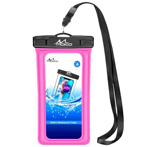MoKo Floating Waterproof Phone Pouch Holder, Floatable Phone Case Dry Bag with Lanyard Armband Compatible with iPhone 14 13 12 11 Pro Max X/Xr/Xs Max,8/7/SE 3,Samsung S21/S10/S9/S8, Magenta