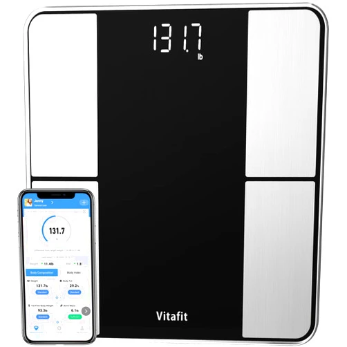 Vitafit Smart Body Fat Weight Scale for Body Composition Monitors, Weighing Professional Since 2001,Digital Wireless Bathroom Scale for BMI Fat Water Muscle Sync App, 400lb, Black