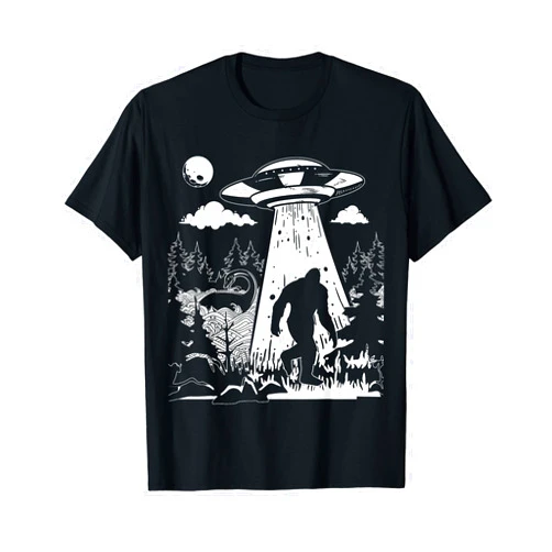 Vintage BigFoot Sasquatch By SamBro Bigfoot UFO Abduction Sasquatch & Aliens & Loch Ness Monster T-Shirt