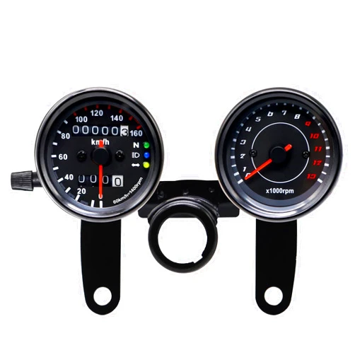 Ambuker 12V Motorcycle Gauge Combo 0-13000 RPM Tachometer 0-160 km/h Speedometer Odometer with Backlight LED and Mounting Bracket for Honda Yamaha Suzuki Kawasaki etc