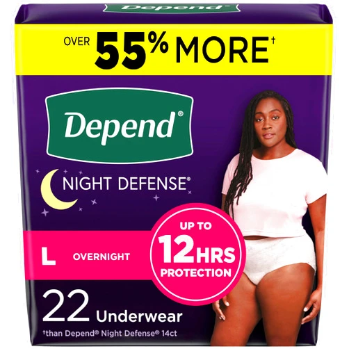 Depend Night Defense Adult Incontinence & Postpartum Bladder Leak Underwear for Women, Disposable, Overnight, Large, Blush, 22 Count, Packaging May Vary