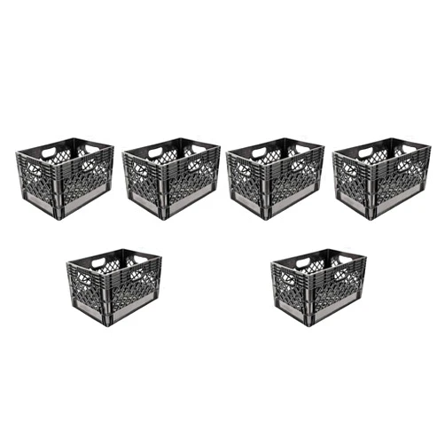 Juggernaut Storage 24 Quart Indoor Outdoor Stackable Storage Milk Dairy Crate with Handles for Home, Office, or Garage, Black, Set of 3 (2 Pack)