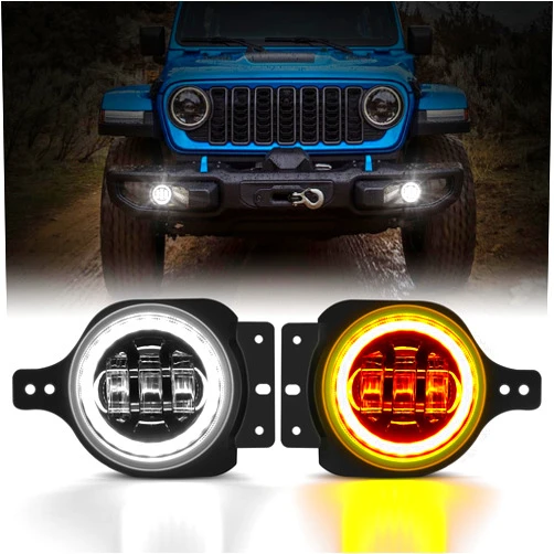 Auxbeam 4 Inch LED Fog Lights for Wrangler JL JLU Unlimited Sport Rubicon Sahara 2018-2023, 4 Inch Round Fog Lamps w/DRL & Amber Turn Signal