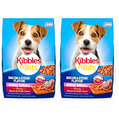 Kibbles 'n Bits Mini Bits Small Breed Savory Bacon & Steak Flavor Dry Dog Food, 3.5 lb. Bag (Pack of 2)