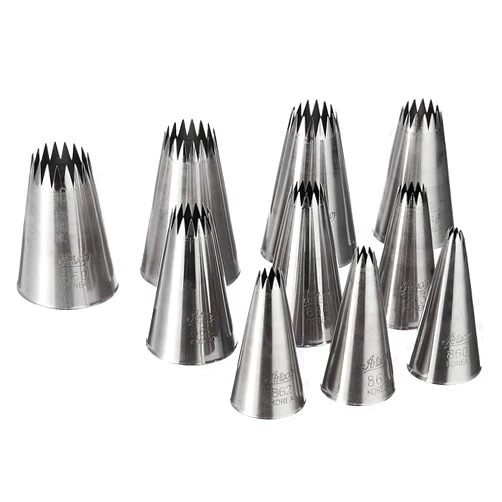 HIC Kitchen Ateco 870 - 10 Piece French Star Tube Set, Stainless Steel Pastry Tips, Sizes 0 - 9