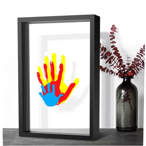 Omrhvi Family Handprint Kit, DIY Craft Keepsake Frame, Baby Hand Print Kits, Family Gifts for New Mom, New Parents, Grandparents, Father's Day, Mother's Day, Anniversary, 6 Non -Toxic Paints (Black)